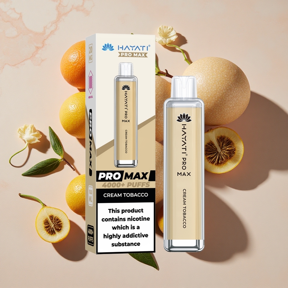 Hayati Pro Max 4000 Puffs Vienreizlietojamais Vape Krēms Tabaka (2%, 5% Nikotīna)