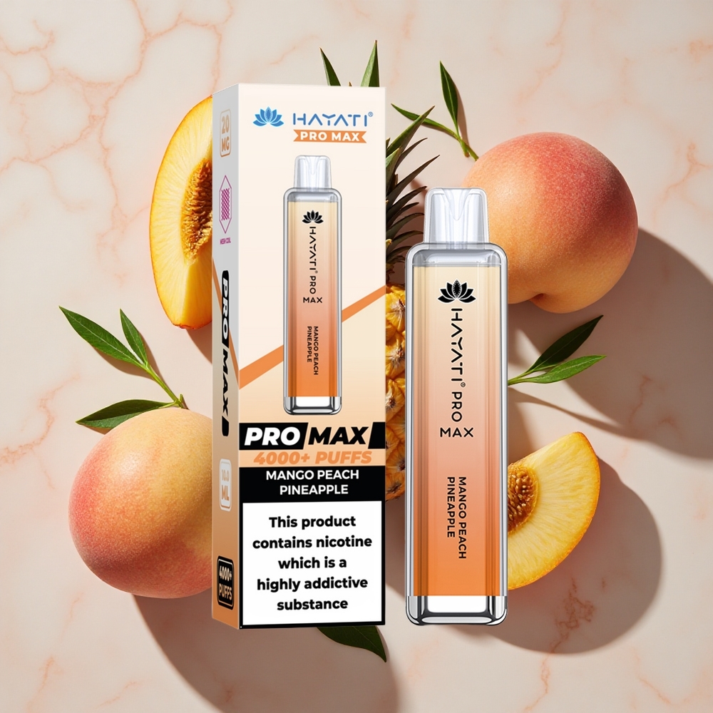 Hayati Pro Max 4000 Puffs Vienreizlietojamais Vape Mangos PersiksAnanāss ar 2%,5% Nikotīna stiprums