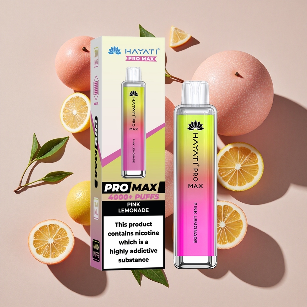 Hayati Pro Max 4000 Puffs Vienreizlietojamais Vape Rozā Citronāde - Līdz 4000 Ievelkšanām, 1400mAh Akumulators