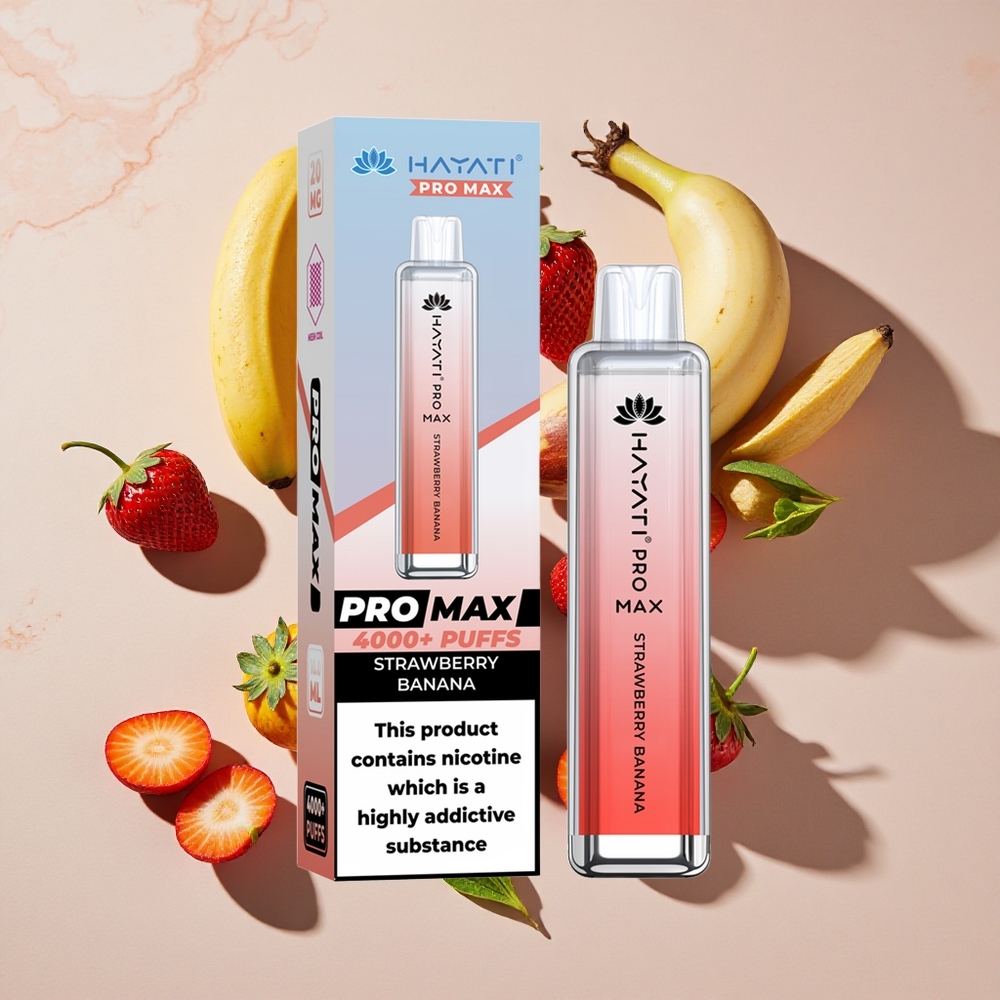 Hayati Pro Max 4000 Puffs Vienreizlietojamais Vape Zemeņu Banānu ar 2ml tvertni un 10ml automātisko uzpildīšanu