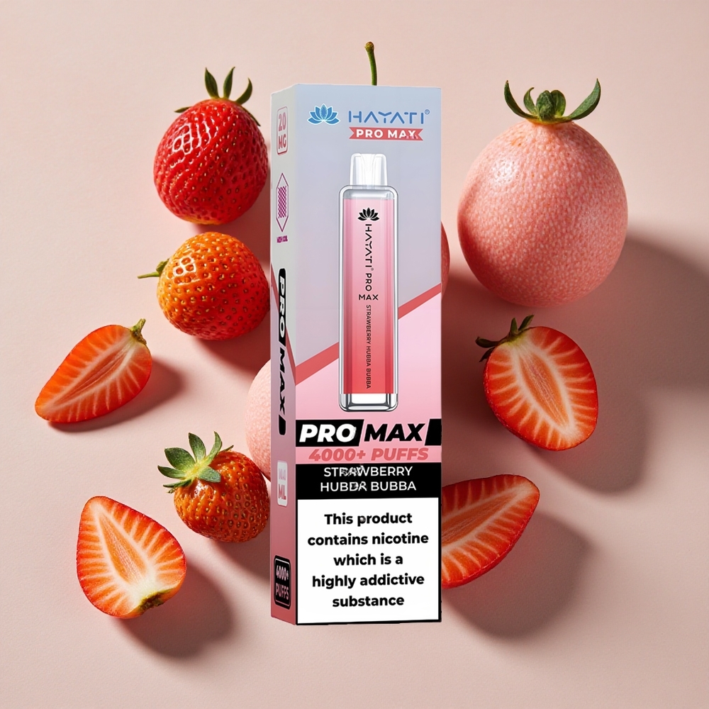 Hayati Pro Max 4000 Puffs Vienreizlietojamais Vape Zemeņu Hubba Bubba, līdz 4000 pūtiem, 1400mAh baterija