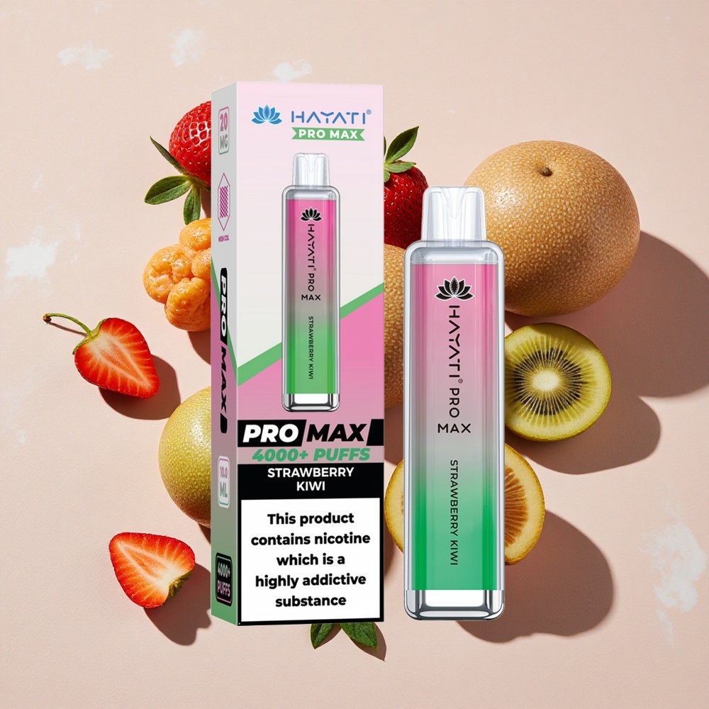 Hayati Pro Max 4000 Puffs Vienreizlietojamais Vape Zemeņu-Kīvija (2%, 5% Nikotīna Stiprums)