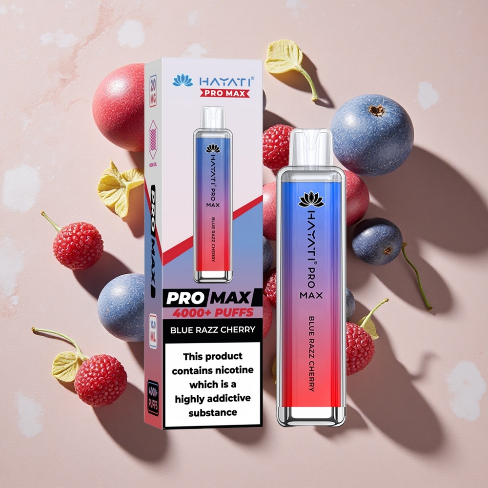 Hayati Pro Max 4000 Puffs Vienreizlietojamais Vape Zilā Aveņu Kirše (2%, 5% Nikotīna)