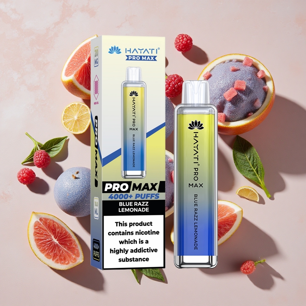 Hayati Pro Max 4000 Puffs Vienreizlietojamais Vape Zilā Aveņu Limonāde (2%, 5% Nikotīna)