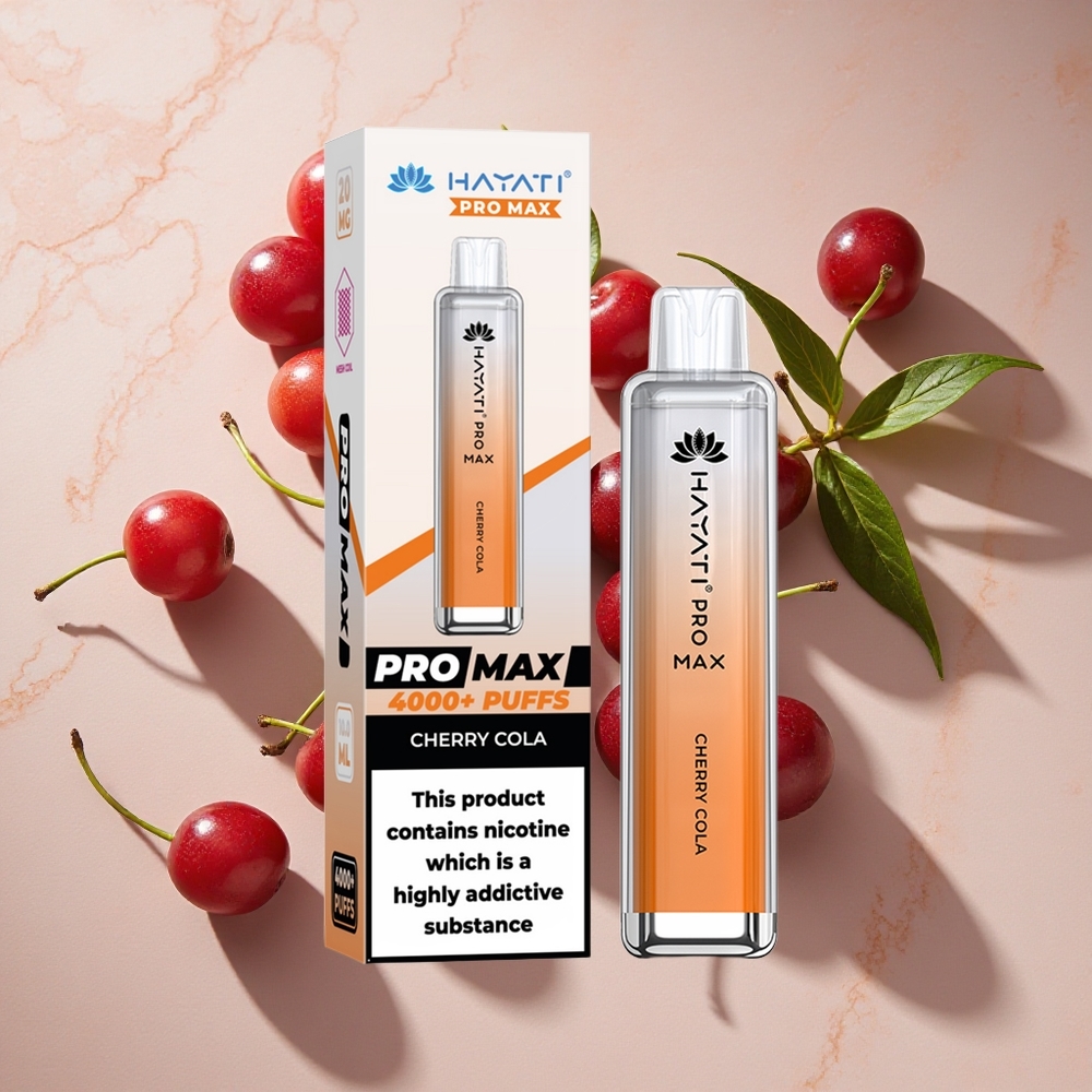 Hayati Pro Max 4000 Puffs Vienreizlietojamais Vape Ķiršu Kola, 2ml tvertne ar 10ml automātisko uzpildi