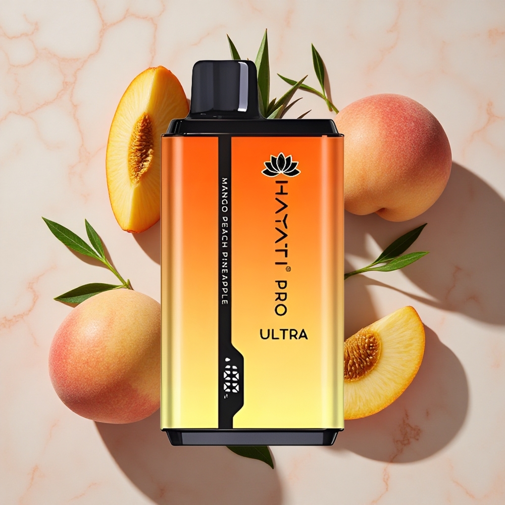 Hayati Pro Ultra 15000+ Iedarbības Vienreizlietojamais Vape Mango (Mangos) Peach (Persiks) Pineapple (Ananāss)
