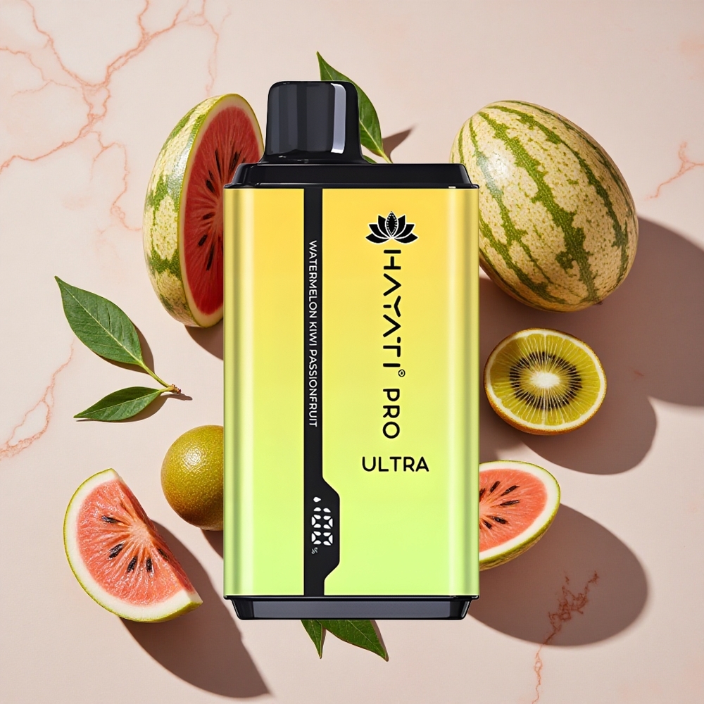 Hayati Pro Ultra 15000 Puffs Vienreizlietojamais Vape Arbūzs Kiwi Marakuja (2x12ml e-šķidrums, 2% nikotīns)