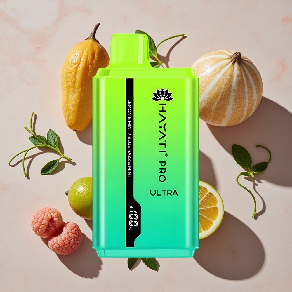 Hayati Pro Ultra 15000 Puffs Vienreizlietojamais Vape Citrons & Mētra Zilā Aveņu & Mētra (15000+ Iemalkas, 49 Garšas)