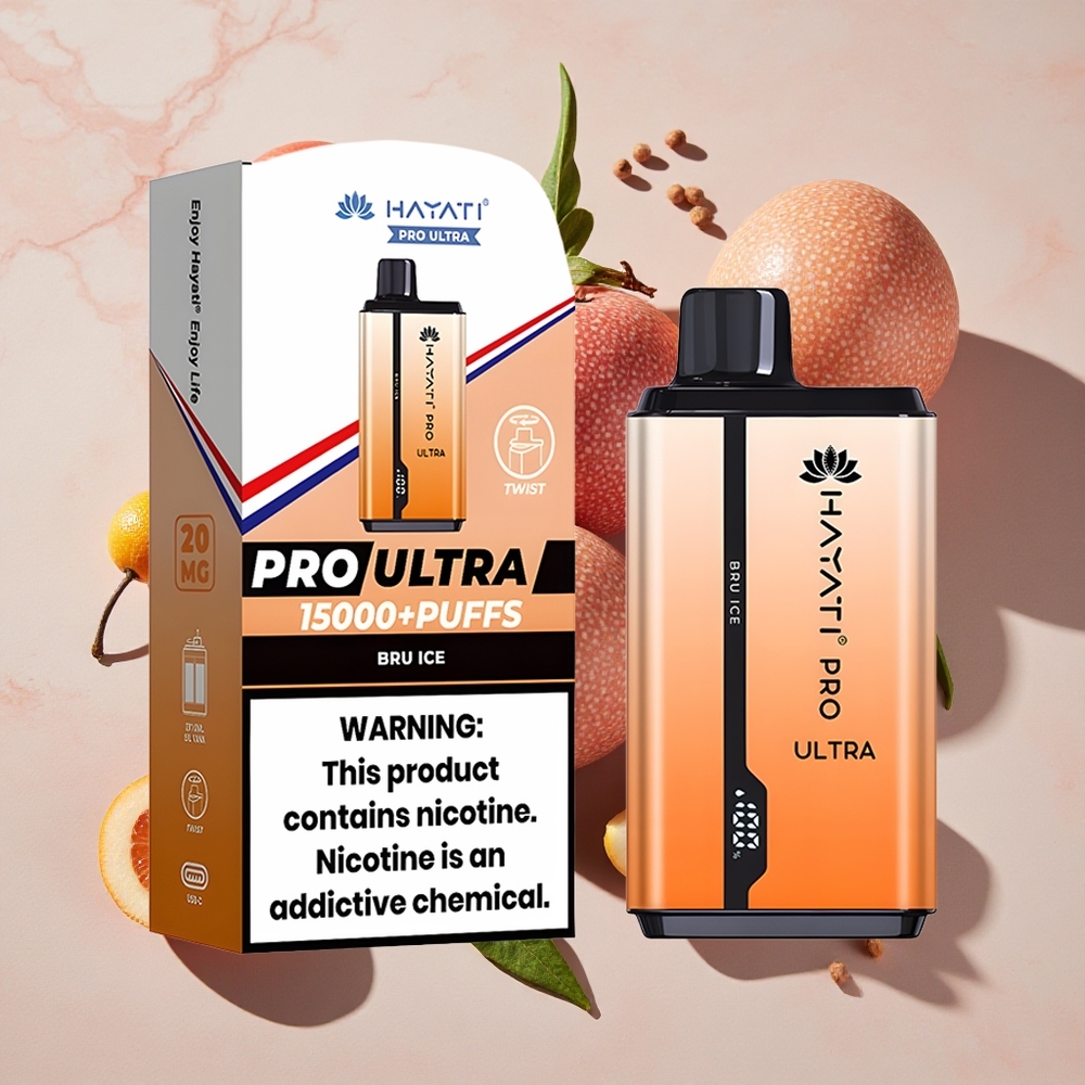 Hayati Pro Ultra 15000 Puffs Vienreizlietojamais Vape Ledus Bru (15000+ Puffs, 2% Nikotīna)