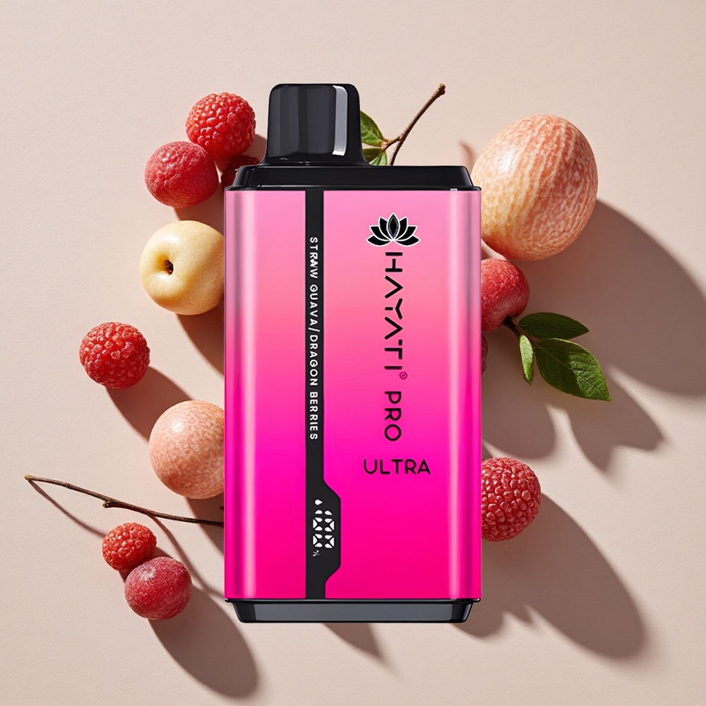 Hayati Pro Ultra 15000 Puffs Vienreizlietojamais Vape Zemeņu Guava (15 000+ Puffs, 2% Nikotīna)