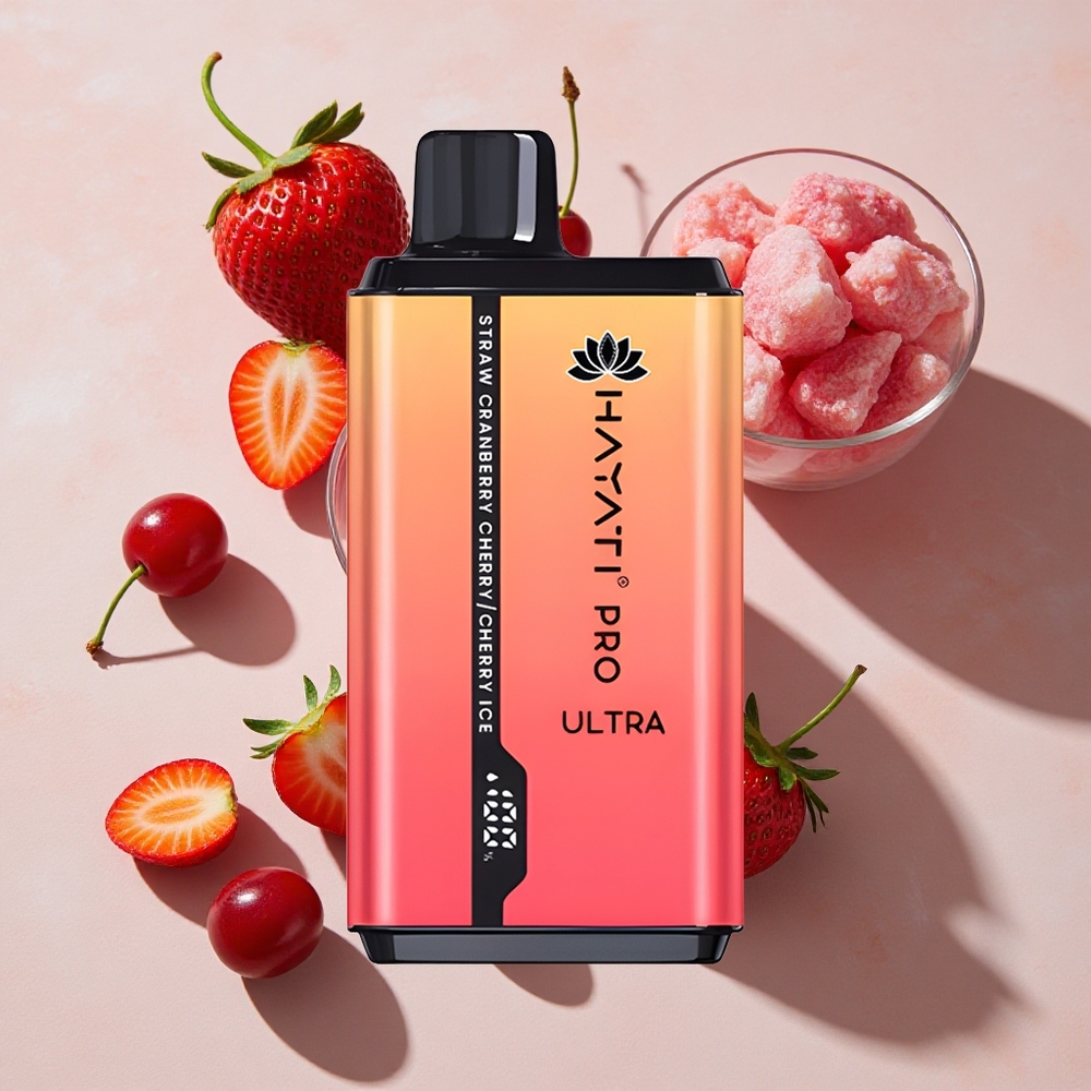 Hayati Pro Ultra 15000 Puffs Vienreizlietojamais Vape Zemenes Brūkleņu Ķiršu-Ķiršu Ledus (15000+ Puffs, 2% Nikotīna)