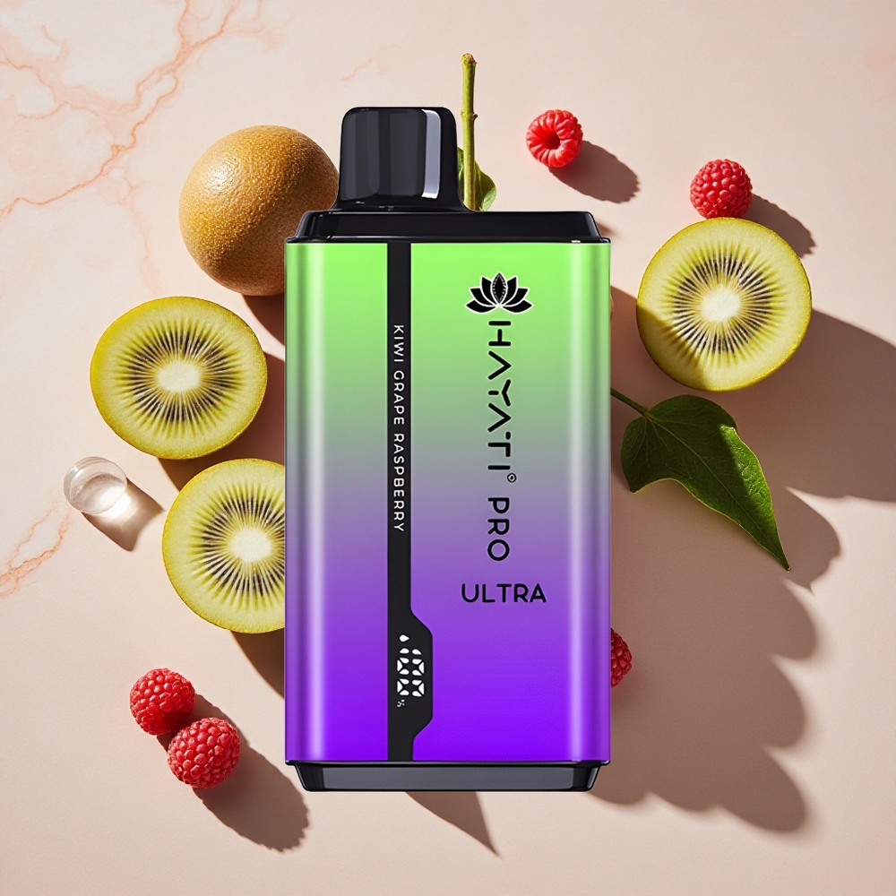 Hayati Pro Ultra 15000 Puffs Vienreizlietojamais Vape Ķīvi Vīnogu Aveņu (15000+ Puffi, 2% Nikotīna)