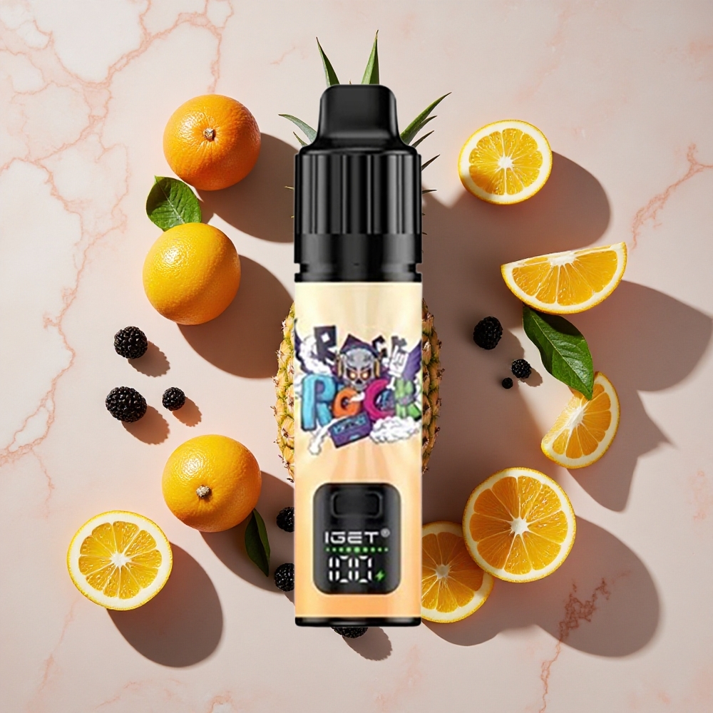 IGET BAR PLUS S3 POD 10000 Puffs Vienreizlietojamais Vape Melnā Oga Ananāsu Apelsīns
