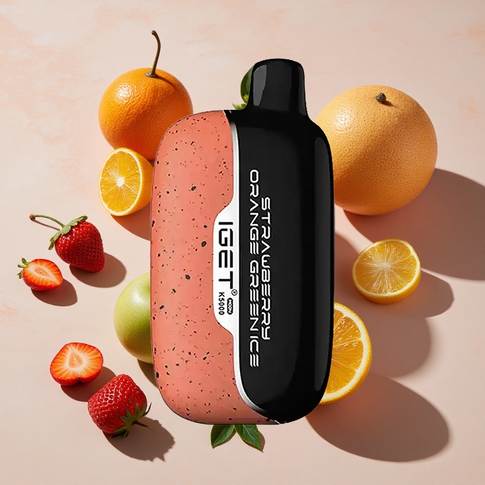 IGET Moon K5000 Puffs Izmetamais Veips Zemeņu Apelsīnu Zaļā Ledus (81,5 g, Līdz 5000 Pūkiem)