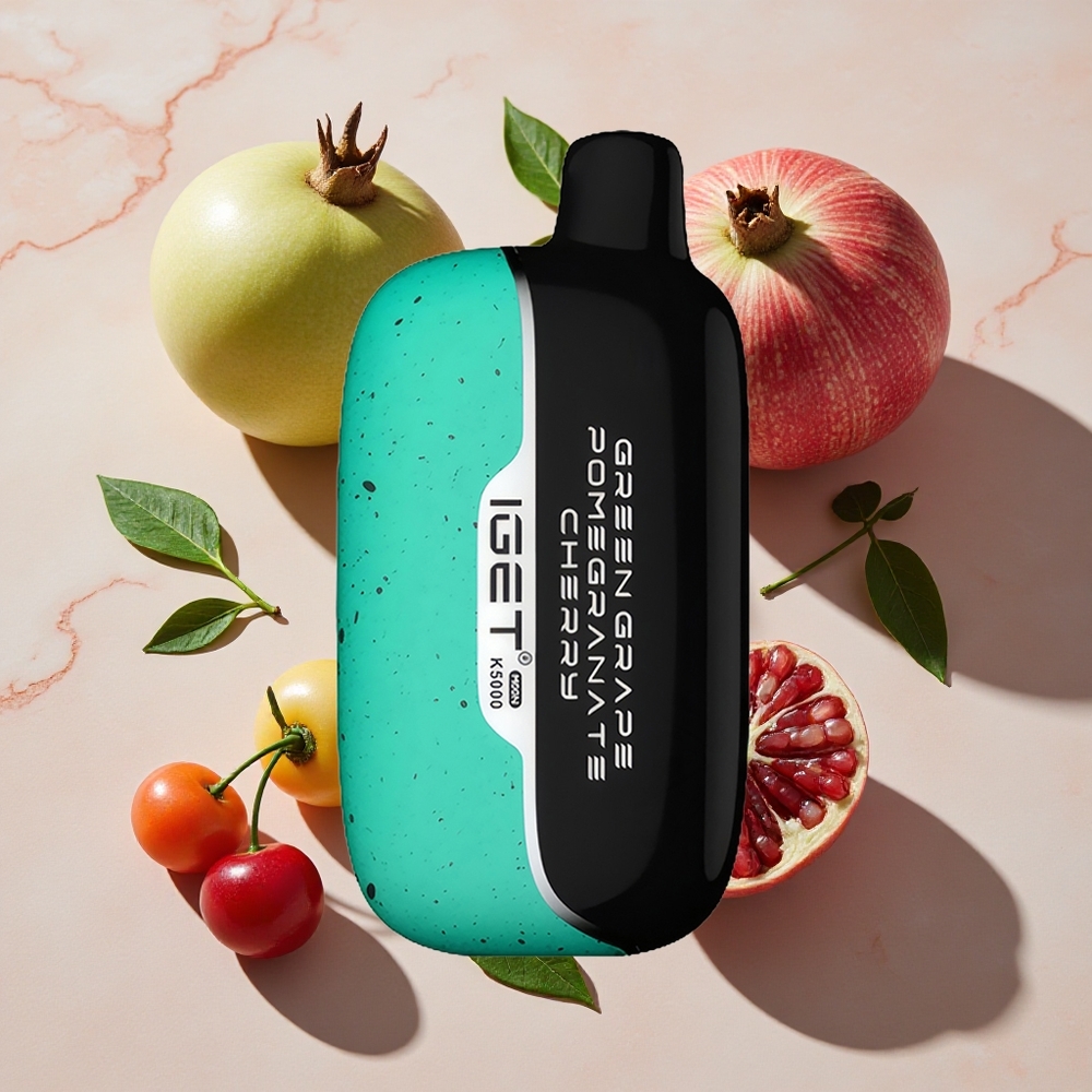 IGET Moon K5000 Puffs Vienreizējais Vape Zaļā Vīnoga Granātābols Ķirsis (81,5 g, Līdz 5000 Puffs)