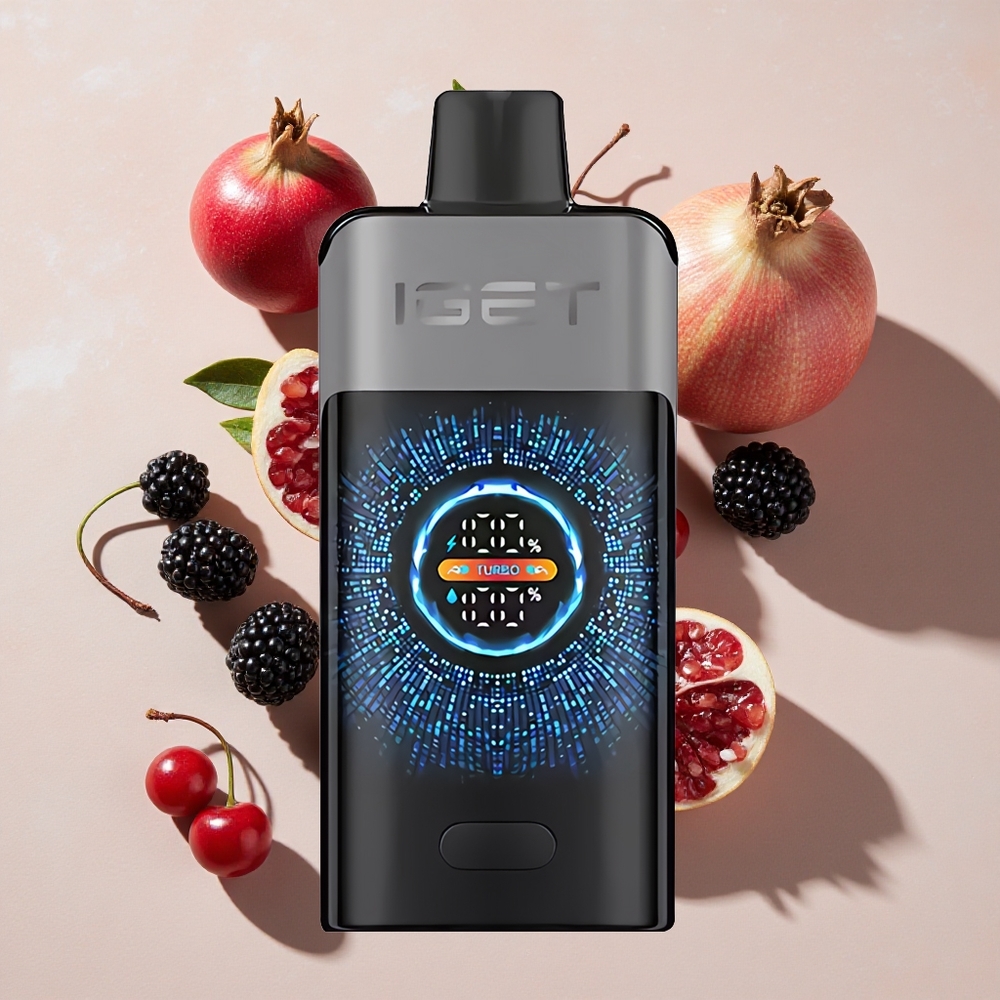 IGET ONE 12000 Puffs Vienreizlietojamais Vape Sarkāņu Kiršu Granātābele arLielu Izliekto Krāsu Ekrānu