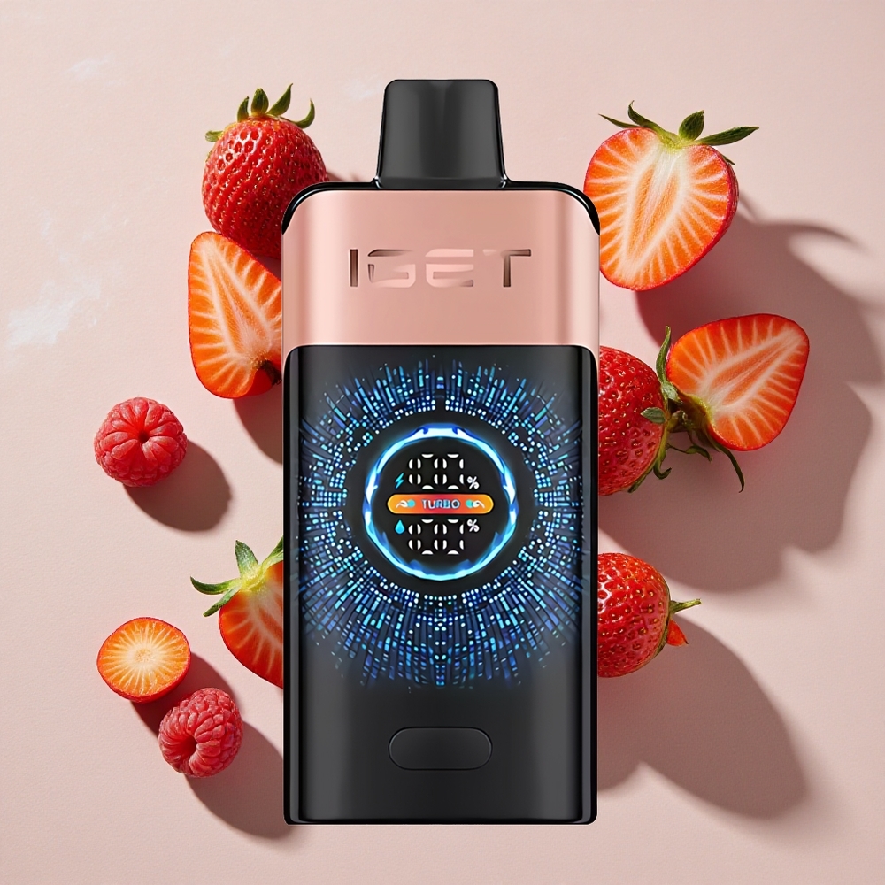 IGET ONE 12000 Puffs Vienreizlietojamais Vape Zemeņu Aveņu (12000 Puffi Parastajā Režīmā, 2700 mAh)