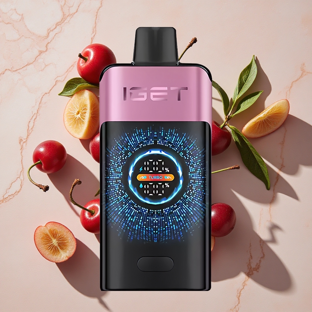 IGET ONE 12000 Puffs Vienreizlietojamais Vape Ķiršu Monstrs ar Lielo Izliekto Krāsu Ekrānu un 2700 mAh Akumulatoru